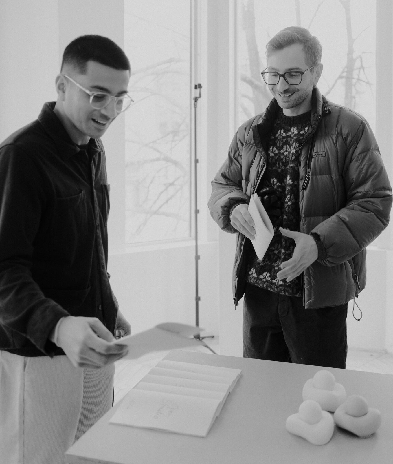 Open Studio worktable with sculptural forms and prototypes